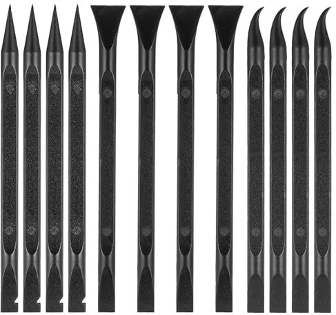 12Pcs Carbon Fiber Plastic Scrapers Tool, Crevice Cleaning Tool Non-Scratch Scraper Tools for Tight Spaces Multi-Purpose Label Scraper Pen-Shaped Perfect for Remove Stickers, Labels, Dirt (Black)