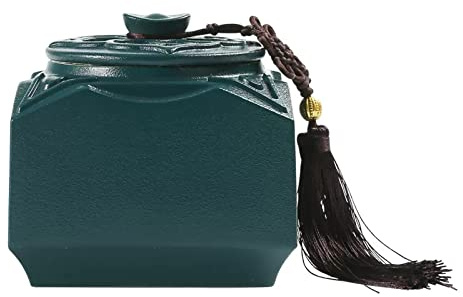 Huangj-0527 tea caddy Chinese Vintage Lucky Wealth Tea Storage Containers Home Ceramic Food Storage Containers Elegant Home Decoration Gift with Tassel Decoration ceramic tea jar(Green)