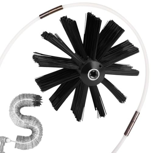 Cepillo de limpieza de chimenea 2 en 1 y kit de ventilación de secadora, 15 varillas flexibles con sistema compatible con taladro, construcción de nailon