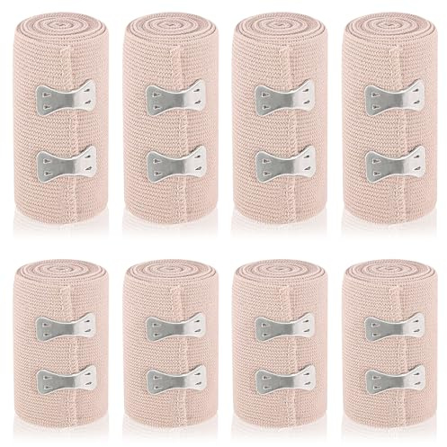 8 Bendaggio Elastico, Fasciatura Elastica, Bendaggio, 2 Dimensioni per uso più Comodo, Allungato, Permeabile all'aria, Elastico, per Polso, Caviglia, Ginocchio, Riutilizzabile