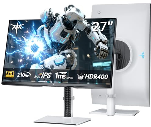 KTC Gaming Monitor 27 Inch | 2K@200Hz (OC 210Hz) | Built-in Speakers | Fast IPS Panel | 1ms Response Time (MPRT) | 450 cd/㎡ Brightness, HDR400 | Adaptive Sync | 131% sRGB, 97% DCI-P3, ΔE＜2 | White