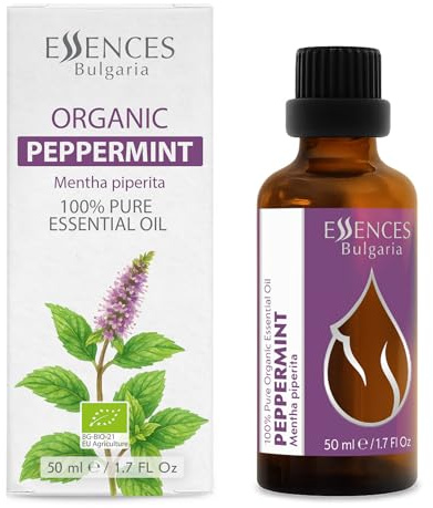 Essences Bulgaria Organisk Pepparmyntaolja 50ml | Mentha piperita | 100% Ren och Naturlig | Outspädd | Terapeutisk Grad | Familjeägd gård | Ångdestillerad | Icke-GMO | Vegan