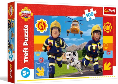 Trefl - Puzzle 100 Fireman Sam Der stets hilfsbereite Feuerwehrmann Sam, 5+ | Fördert Konzentration und Beobachtungsgabe hohe Qualität detailreiches Puzzle farbenfrohes Puzzle für Kinder