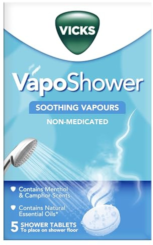 VICKS Vapo Shower - Shower Tablets With Soothing Vapors – Infused With Menthol and Camphor Scents– Contains Natural Essential Oils: Eucalyptus, Nutmeg and Cedar Leaf – Non Medicated Vapors - 5 Tablets