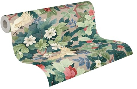 A.S. Création Papier peint intissé avec motif d’oiseaux tropicaux en beige, vert, rouge, bleu, blanc – papier peint jungle exotique 10,05 m x 0,53 m – 791861
