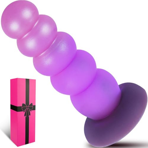 9.5 Extra Huge Thick Anal Beads Plug Trainer Dildo with Suction Cup, Wide Soft Silicone Anus Dilator Masturbator Sex Toys, Pink Purple Long Anal Dildo Expander Prostate Massager for Advanced Users