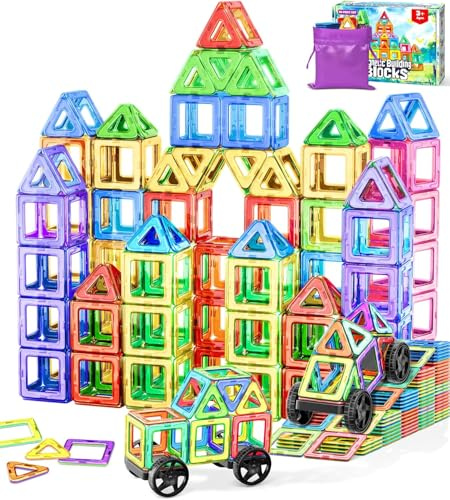 COOLJOIN Magnetische Bausteine, Magnetspiel STEM Magnetbausteine, Montessori Spielzeug ab 3 Jahre, Magnete Kinder ab 3 4 5 6 Jahren für Jungen und Mädchen Christmas Geschenke, 50 Teile Magnetbausteine