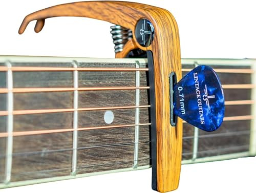 Robuster Universal-3-in-1-Holz-Kapodaster – Kapodaster mit Plektrumhalter und Stegstimmwirbelzieher – Kapodaster für Akustik- und E-Gitarren – Gitarrenzubehör