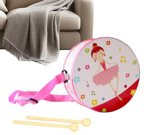 Kindertrommel – Holztrommel 15 cm | Spielzeug Trommel | Musikspielzeug mit verstellbarem Schultergurt | Rhythmusspiel Früherziehung 2-5 Jahre Kinder Mädchen