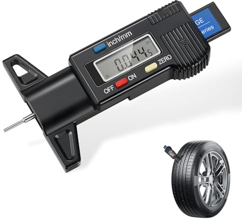 Tyre Tread Depth Gauge, Digital Tyre Tread Depth Gauge Uk with Large LCD Screen, Tread Depths Gauges Measuring Tool for Motorcycle, Car, Truck, Black