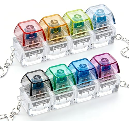 2 Pcs Keyboard Fidget Toy 4 In 1 Keychain Fidget Clicker, Transparent Mini Finger Button Toy, Stress Relief Sensory Tool for Kids Adults Office Travel Daily Use