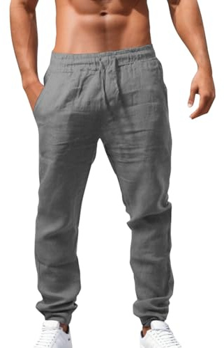 Luadnysin Pantaloni Uomo Lino Pantalone Trousers Traspirante Pantalaccio Larghi Fit Slim Vita Elastica Classico Cotone di Lavoro Palestra Estivi Baggy Casual,S-5XL