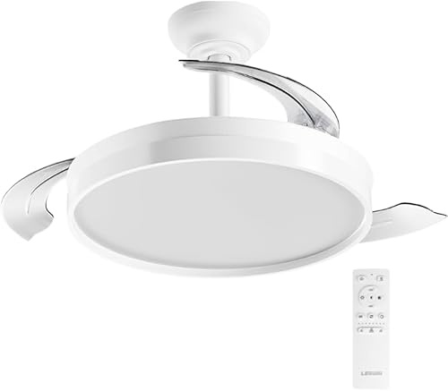 Ventilador de Techo 72W con aspas plegables con luz Led temporizador | Mando a Distancia, Motor DC, 6 velocidades, Silencioso,función verano-invierno, , Temperatura CCT ceiling light (Blanco Mate)