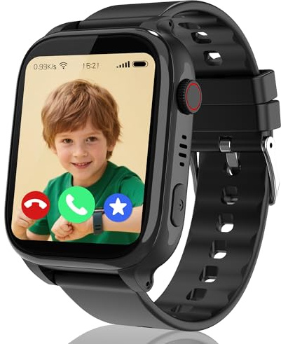 ELEJAFE 4G Reloj Inteligente Niño, Smartwatch Niños con GPS y Llamadas, Teléfono, HD Videollamadas, Chat de Voz, SOS, Modo Escuela, Cámara, Juegos, Despertador, IP68 Regalo Reloj Niñas Niños Negro