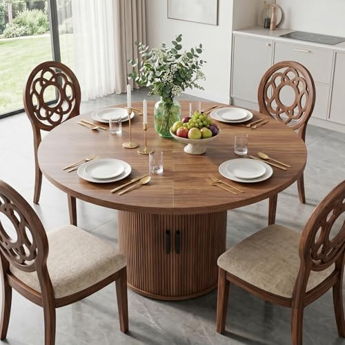 118-158cm Extendable Round Dining Table for 4–6 People with Hidden Storage