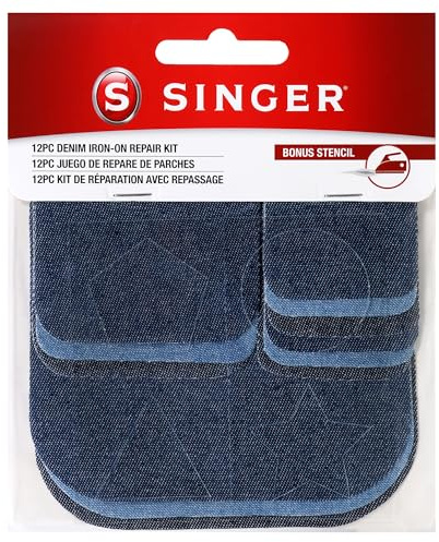 Singer Denim Iron-On Repair Kit, Assorted Sizes, Iron-on Patches for Jeans