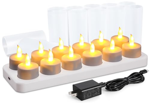 WoneNice Rechargeable Tea Lights Flickering Flameless Candles with Charging Base and AC Adapter, Romantic for Mother's Day Lantern Party Restaurants Weddings Christmas and Holiday Decoration