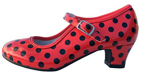 La Senorita Spanische Flamenco Tanz Schuhe - Rot Schwarz - Größe 24 bis 42 für Mädchen und Frauen