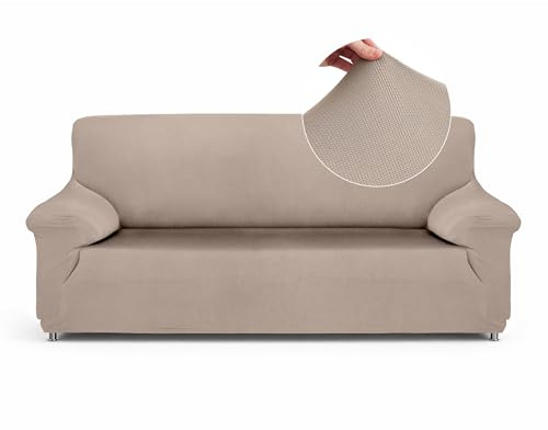 Textilhome Funda de Sofá Elástica Ajustable TEIDE, 2 Plazas (130-180 cm), Cubre Sofá Protector Universal con Espuma Antideslizante, Color Beige - Protección y Ajuste