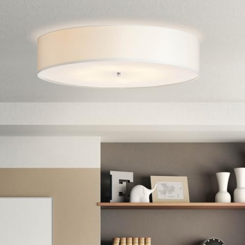 Lightbox Lampada da soffitto design semplice con paralume in tessuto | Ø 70 cm | plafoniera moderna | 6x attacco E27 | in metallo/tessuto in bianco/cromo