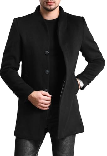 Allthemen Mens Trench Coat Long Slim Fit Wool Cashmere Coat Jacket Outerwear Trenchcoats Winter Warm Overcoat, XL, Black