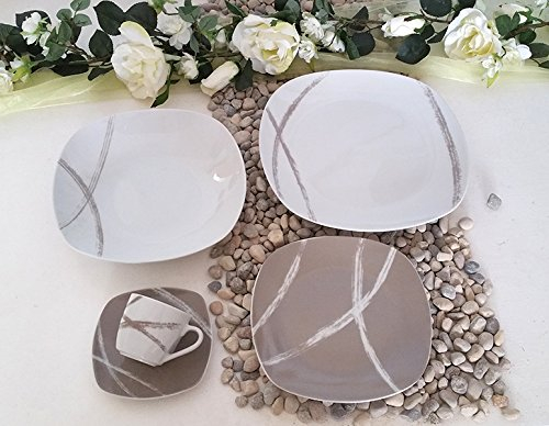 Service d’assiettes en porcelaine, 38 pièces pour 12 personnes, 408 Taupe Sandy
