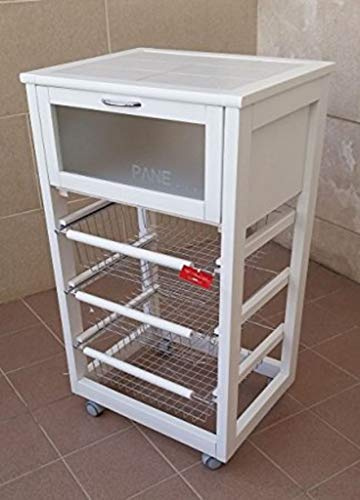 Verdulero madera azulejos + panera blanco Carrito Almacenamiento producto made in Italy