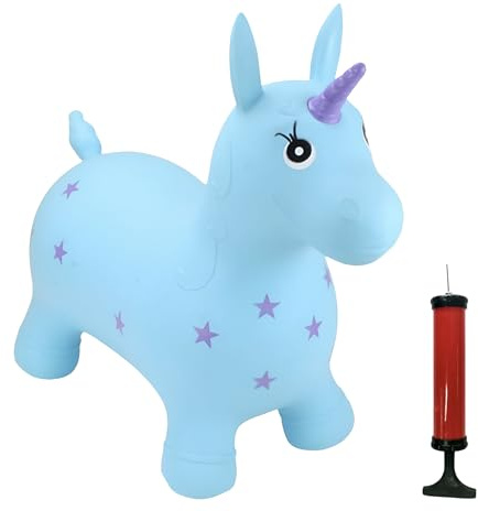 Happy Hopperz Aufblasbares Hüpftier zum Aufsitzen, inklusive Pumpe, türkises Einhorn, 12 Monate – 2,5 Jahre (weniger Luft) und 2,5 Jahre – 5 Jahre (volle Luft)