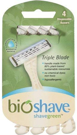 shavegreen Bioshave Triple Blade Razors - 24 Count, Biodegradable Handle, Disposable Razors