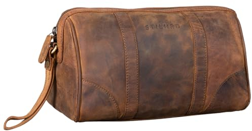STILORD 'Charles' Kulturtasche Leder Groß Vintage Design für Herren und Damen Kulturbeutel Waschtasche Necessaire mit Henkel, Farbe:mittel - braun