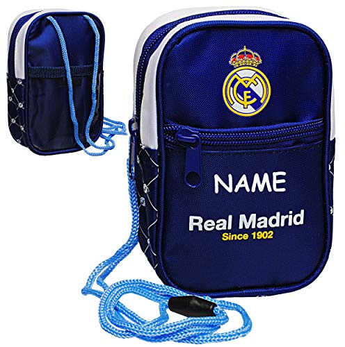 alles-meine.de GmbH Brustbeutel/Handytasche/Geldbörse - Fußball - Real Madrid - FCM - inkl. Name - mit Sichtfenster - Geldbeutel - Portemonnaie für Kinder - Geld Handy Geldta..