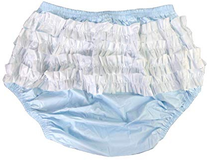 Haian Rumba-Inkontinenz-Schlupfhose für Erwachsene, Kunststoff, mit weißen PVC-Rüschen, Größe XL, Babyblau