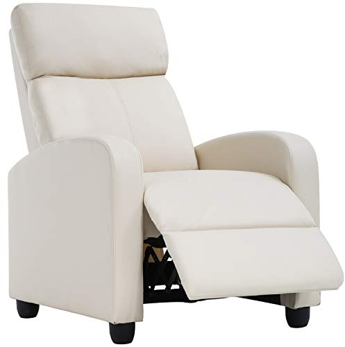 Recliner Chair Push Back Reading Sofa Home Theater Seating with PU Leather Padded Seat Backrest for Living Room Lounge (Beige)