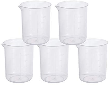 Othmro Plastic Laboratory Water Liquid Container Measuring Beaker 250ml 5Pcs Good for Kitchen Bake