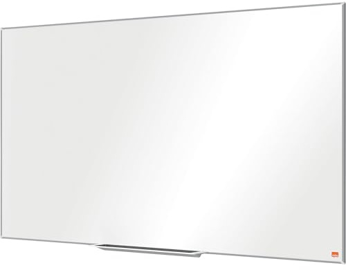 Nobo Magnetisches Widescreen-Emaillle-Whiteboard mit Stiftablage, 1220 x 690 mm, Schlanker Zierrahmen, InvisaMount-Montagesystem, Impression Pro, Weiß, 1915250