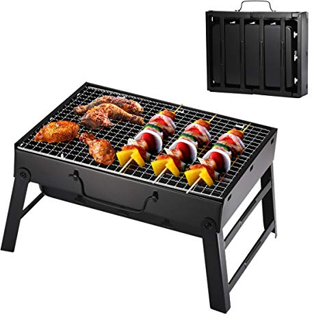 Edelstahl-Grill, tragbarer, klappbarer Holzkohlegrill, Schreibtisch, Tischplatte mit Beinen, Outdoor-Grill, Picknick, Garten, Terrasse, Camping, Reisen