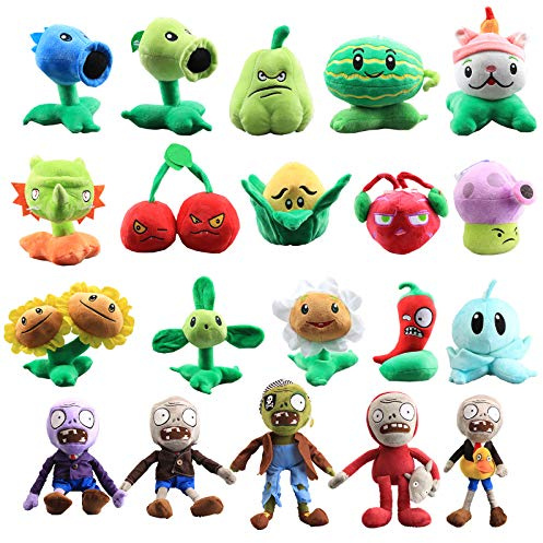 uiuoutoy Lot de 20 plantes et zombies en peluche - Zombie - Fleurs de pastèque - Peashooter - Poupées en peluche douce - Cadeau