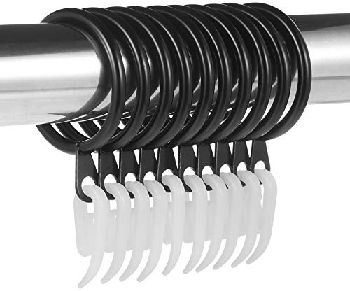 tonyg-p 20 Pack Metal Curtain Rings with Plastic Curtain Hooks, 30mm Internal Diameter Curtain Drapery Pole Rod Rings (Black) | 30mm Internal Diameter; Curtain Drapery Pole Rod Rings