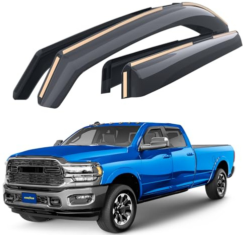 Goodyear Bruchsichere Fensterabweiser für LKWs Dodge RAM 2500 3500 2019–2024 Crew Cab, Regenschutz, Fenstervisiere für Autos, Entlüftungsabweiser, LKW-Zubehör, 4 Stück - GY003404LPv