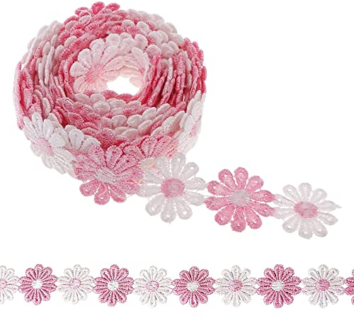 5 Yarde 2.5cm Nastro Di Fiori In Poliestere Passamaneria Decorativa Trim Nastro Fiore Applique Nastri Decorativi Tessuto Per Fascia Per Capelli, Abbigliamento, Decorazioni Per Feste (rosa,bianco)