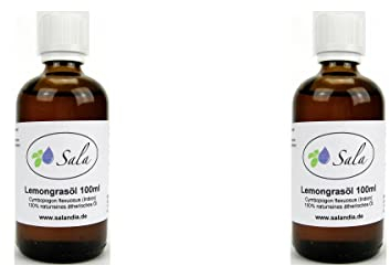 Sala Lemongrasöl ätherisches Öl Lemongrassöl naturrein 2 x 100 ml (200 ml) Glasflasche
