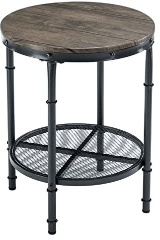 VINGLI Table bout de canapé ronde en bois de noyer industriel, 50,8 cm, petite table d'appoint circulaire pour salon, chambre à coucher – Table d'appoint en bois de ferme rustique avec maille