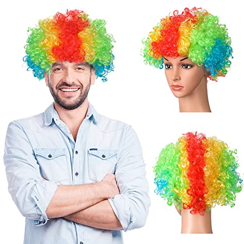 Chunyin Regenbogen Clown Perücke Halloween Kostüm Afro Fan Perücke Mehrfarbig Gastgeschenke Dekorative Zubehör für Unisex Erwachsene Lustig Disco Zirkus Karneval Cosplay