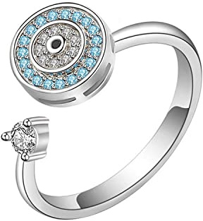 HMOOY Teufelsauge offener Ring,Fidget Ring für Frauen S925 Sterling Silber Einstellbare Offene Ringe Spinner Ring Schmuck
