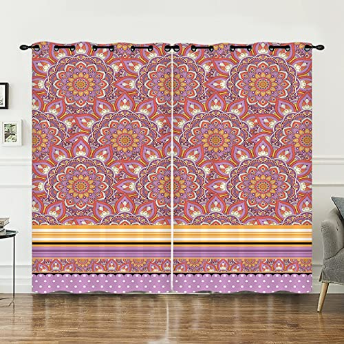 Verdunklungsvorhänge Lila Mandala Orange Scheibengardinen Weich Vorhänge Wohnzimmer Vorhänge Schlafzimmer Vorhang Blickdicht Vorhang Schallschutz Scheibengardine Gardine 2x140x240cm