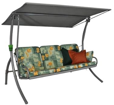 Angerer Freizeitmöbel GmbH Hollywoodschaukel Elegance - Gartenschaukel Made in Germany - Schaukel zum Sitzen, Liegen und Entspannen - inklusive Bett-Funktion - einfache Montage (Grün-Orange geblümt)