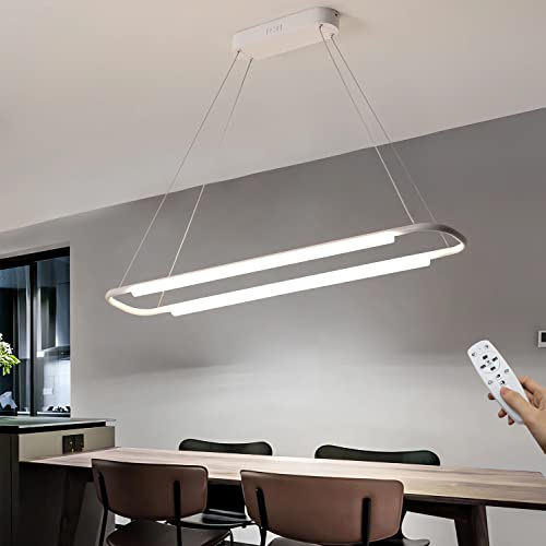 LED Pendelleuchte Dimmbar Moderne Kronleuchter Oval esszimmer Hängeleuchte mit Fernbedienung 60W Esstisch Hängelampe Höhenverstellbar Esstischlampe Küche Büro lampe Beleuchtung Licht (Weiß)
