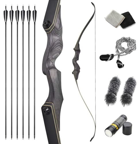 AMEYXGS 60” Takedown Recurve Bogen und Pfeil Set Rechts/Links Hand for Anfänger Erwachsener Bogen 25-65lbs Jagdbogen Traditioneller Holzbogen Langbogen (45lbs, Linke Hand)