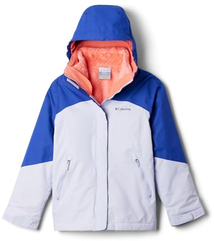 Columbia Youth Girls Bugaboo III Fleece Interchange Jacket, Snowdrift/Clematis Blue/Hot Coral, Large