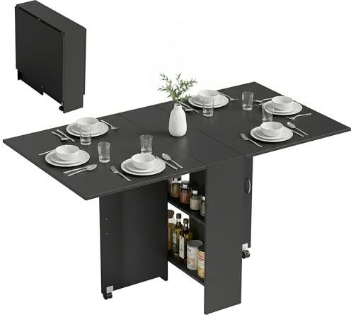 HOMCOM Tavolo da Pranzo Pieghevole per 6 Persone 140x75x74cm Nero